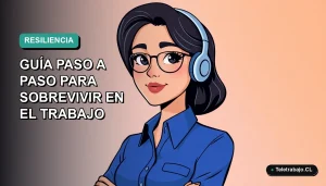 Ilustración plana corporativa de una mujer profesional de teletrabajo con blusa azul, mirando con confianza. Fondo degradado suave azul verdoso. Espacio negativo a la izquierda.