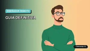 Ilustración vectorial plana de un diseñador gráfico hombre trabajando de forma remota, con fondo degradado suave en tonos teal.