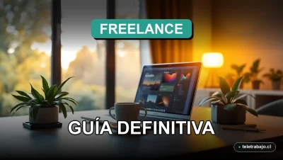 Diseñador gráfico trabajando desde su elegante oficina en casa con ordenador portátil y plantas, iluminación natural al atardecer.