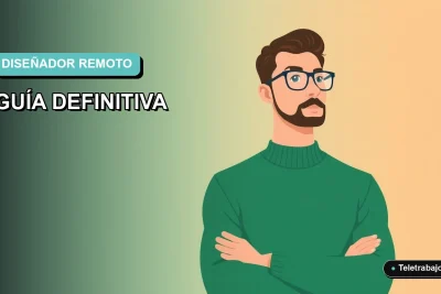 Ilustración vectorial plana de un diseñador gráfico hombre trabajando de forma remota, con fondo degradado suave en tonos teal.