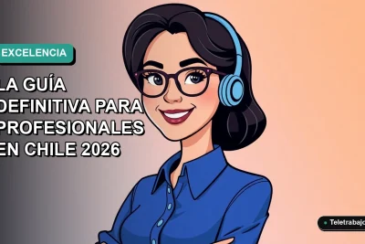 Ilustración plana de una mujer profesional chilena sonriendo, con blusa azul y anteojos, sobre fondo degradado verde azulado. Representa el dominio de la función BUSCARX en Excel para el trabajo remoto.