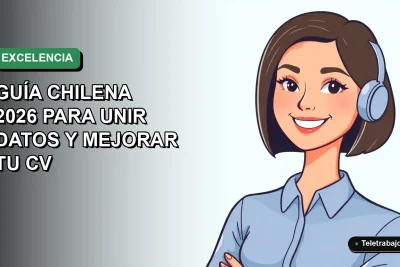 Ilustración plana vectorial de una profesional chilena sonriente, con blusa azul y corte bob, sobre fondo degradado verde agua. Representa el dominio de Excel para mejorar el currículum.
