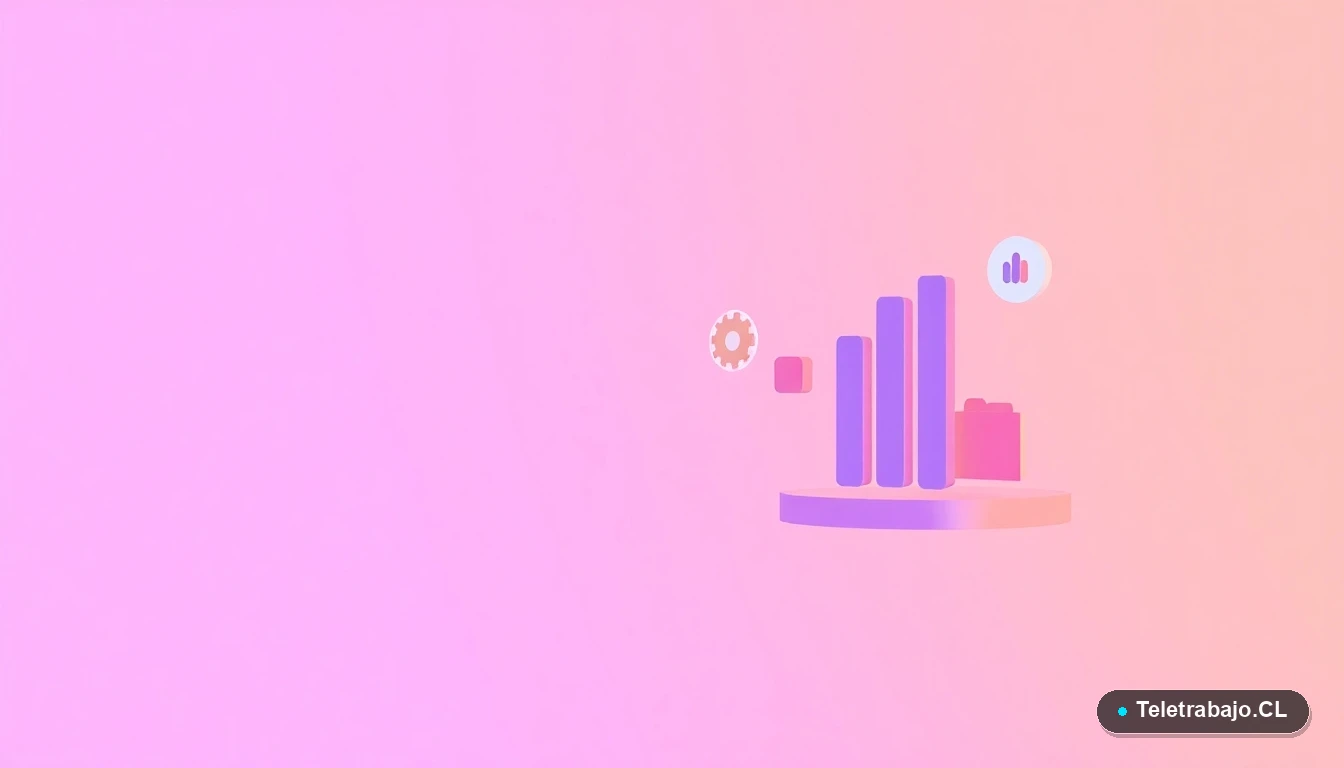 Elementos de interfaz de usuario abstractos y modernos: gráficos, engranajes y carpetas flotantes en tonos lavanda y durazno, sobre fondo degradado. Concepto de organización de datos en Excel.