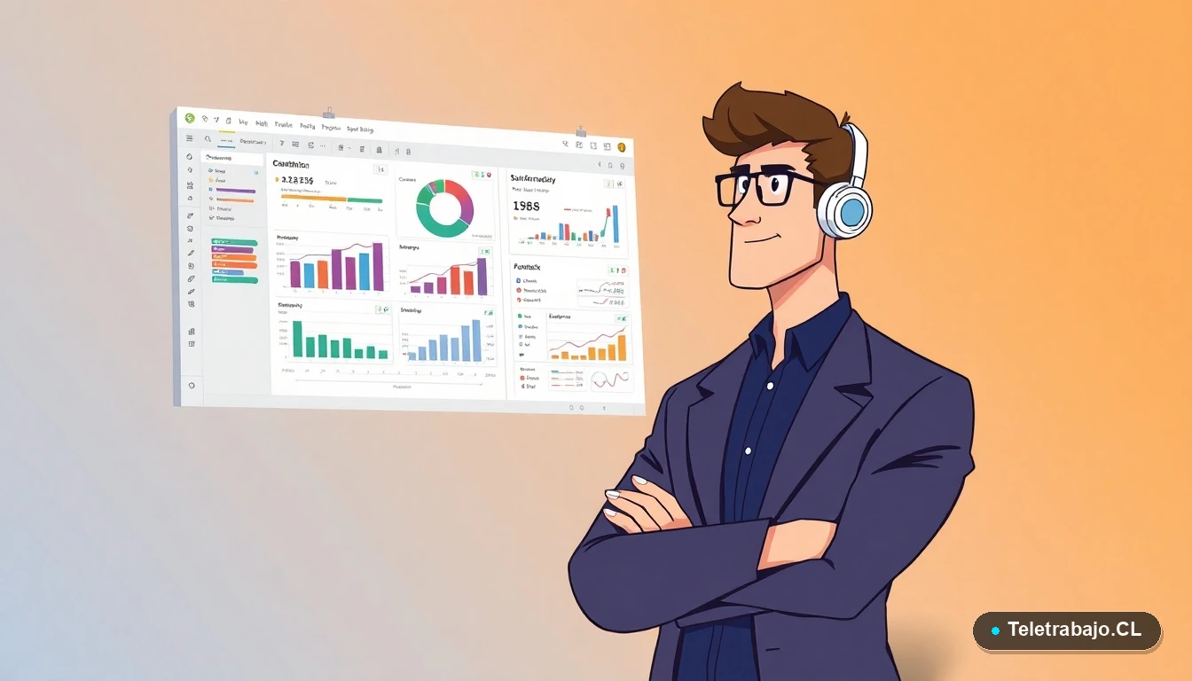 Profesional chileno analizando datos con fórmulas avanzadas de Excel en un entorno laboral moderno.