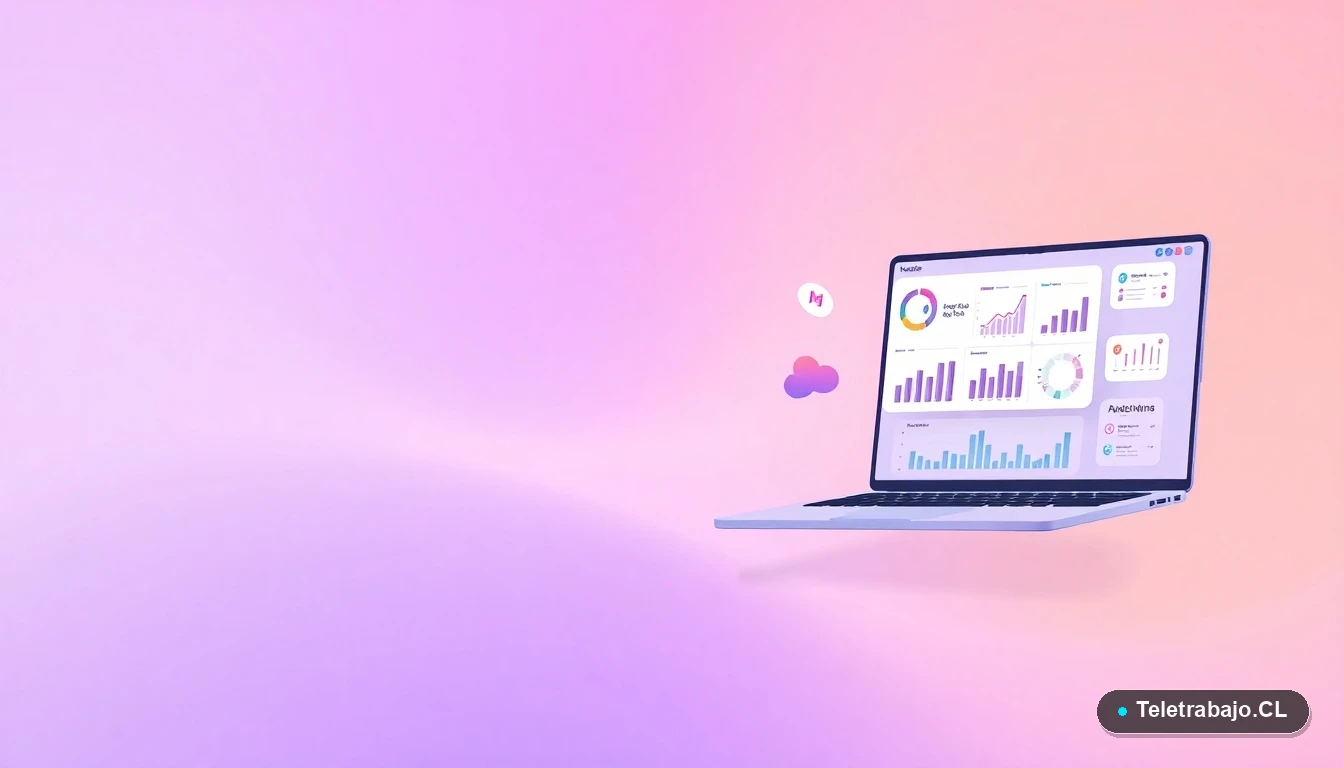 Interfaz de usuario abstracta con gráficos y elementos de análisis de datos flotantes, estilo ilustración plana moderna.