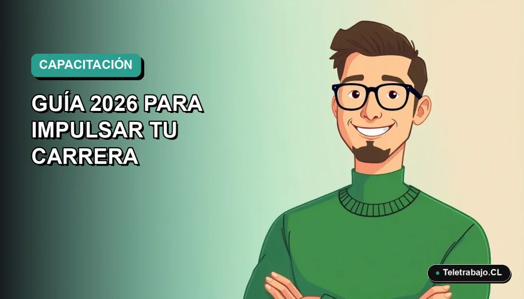 Ilustración plana vectorial de un trabajador masculino de tecnología, con suéter verde, mirando confiado. Fondo con gradiente suave de color teal. Oferta de cursos de inglés y portugués gratuitos con SENCE para impulsar tu carrera profesional.