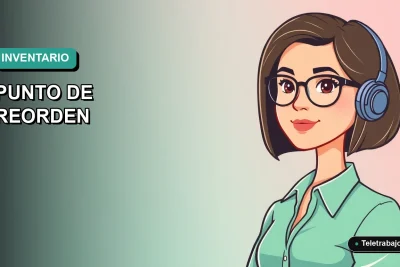Ilustración plana vectorial corporativa moderna de una mujer profesional de tecnología, con fondo degradado de color teal, representando el control de inventario y stock en Excel.