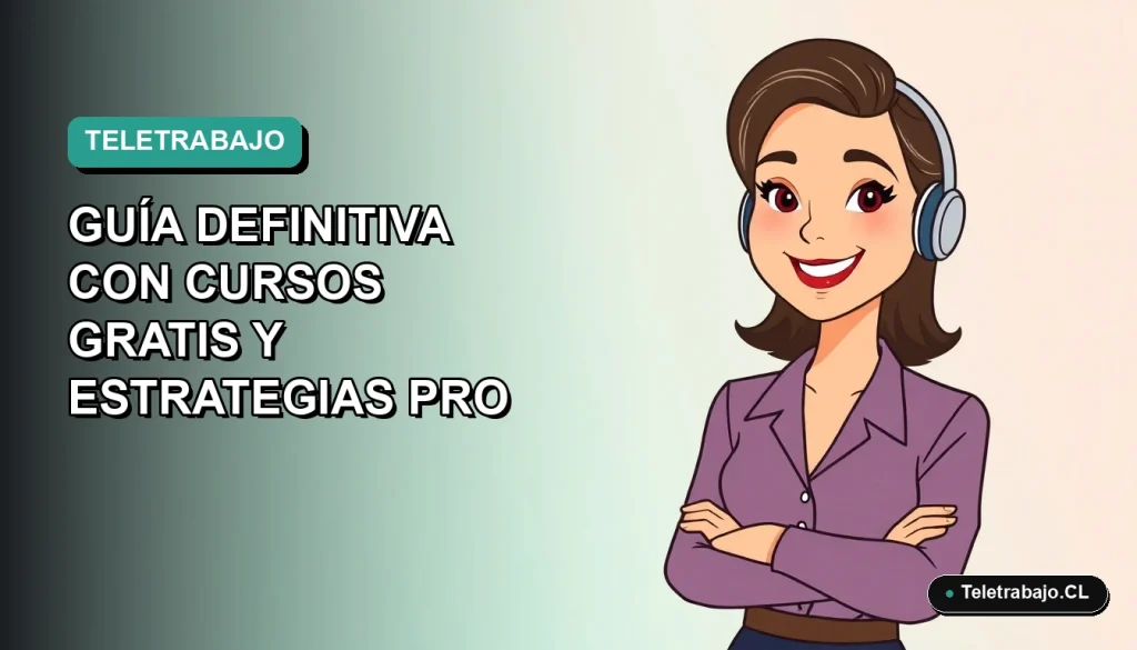 Ilustración plana vectorial de mujer profesional chilena sonriendo trabajando de forma remota desde casa, fondo con gradiente suave de color verde azulado.