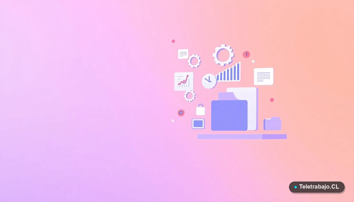 Elementos de interfaz de usuario abstractos y modernos que representan productividad y organización digital para el teletrabajo.