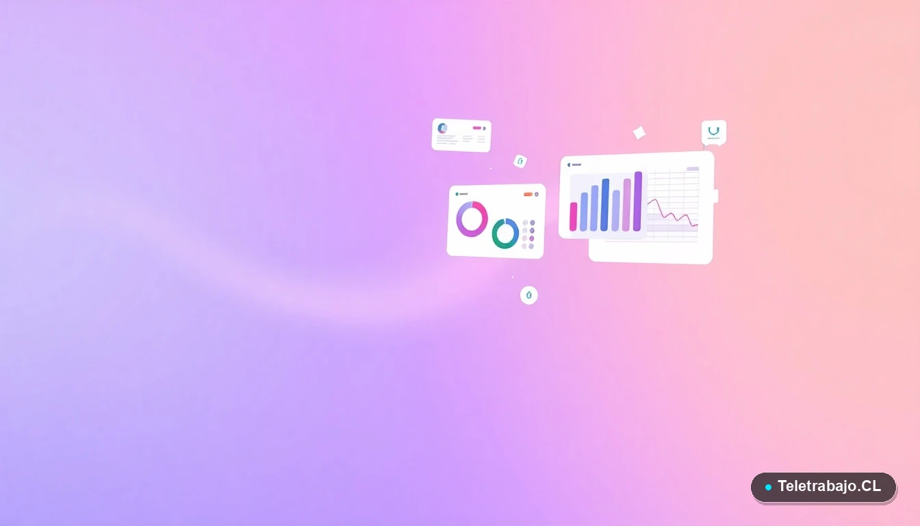 Interfaz de usuario abstracta con gráficos y elementos de Excel flotantes, ilustración plana vectorial con fondo degradado lavanda.