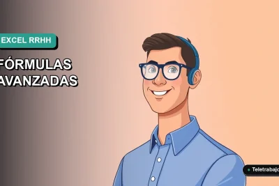 Ilustración vectorial plana moderna de un trabajador masculino de RRHH con camisa azul, sonriendo, sobre un fondo degradado suave. Representa el dominio de Excel avanzado para profesionales de recursos humanos en Chile.