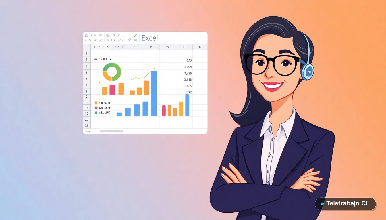 Profesional de recursos humanos utilizando fórmulas avanzadas de Excel en una interfaz moderna