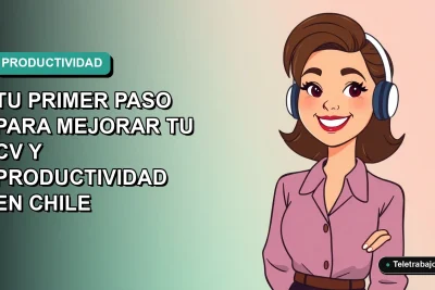 Ilustración vectorial plana de una mujer profesional chilena sonriendo, con fondo degradado azul verdoso. Representa el aprendizaje de Excel para mejorar el CV.