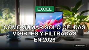 Tutorial de Excel en pantalla mostrando gráficos de datos abstractos y coloridos, enfoque en función de suma de celdas filtradas.