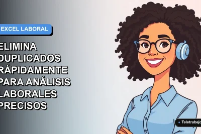 Ilustración plana corporativa de una mujer profesional con blusa azul y lentes, sonriendo, sobre fondo degradado azul y blanco, representando el dominio de Excel para análisis de datos laborales.