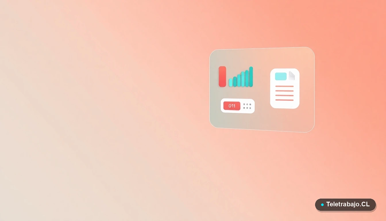 Interfaz de usuario abstracta y minimalista con íconos planos de gráfico, calendario y carpeta, sobre fondo degradado suave. Representa herramientas digitales para el cálculo y automatización en recursos humanos.