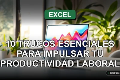 Un escritorio moderno de oficina en casa con una laptop abierta mostrando gráficos abstractos, taza de café y plantas, representando productividad laboral.