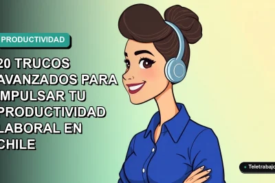 Ilustración vectorial plana de una mujer profesional chilena con blusa azul y pelo recogido, sonriendo frente a un fondo degradado verde azulado. Representa productividad laboral y dominio de Excel.