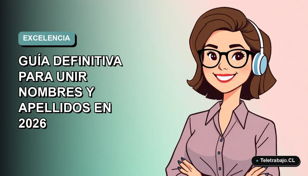 Ilustración plana corporativa de una mujer profesional chilena trabajando en Excel, con fondo degradado azul verdoso.