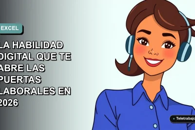 Ilustración vectorial plana de una mujer profesional chilena sonriendo, con blusa azul, mirando hacia la izquierda, sobre un fondo degradado suave de color verde menta. Concepto de habilidades digitales y oportunidades laborales.