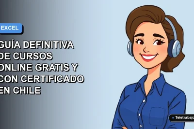 Ilustración vectorial plana de una mujer profesional chilena sonriendo, con blusa azul, mirando hacia la izquierda. Fondo degradado suave azul y gris. Concepto de aprendizaje de Excel online.