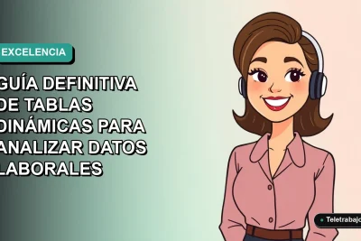 Ilustración vectorial plana de una mujer profesional de teletrabajo sonriendo, con fondo degradado suave azul verdoso, representando el dominio de Excel y análisis de datos.