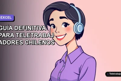 Ilustración plana de mujer chilena teletrabajando sonriendo, con fondo degradado lila suave, promocionando curso de Excel 2026.