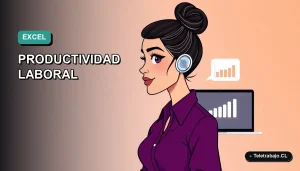 Ilustración vectorial plana de estilo premium para blog, mostrando una mujer profesional de teletrabajo con una laptop, sobre un fondo degradado suave. Concepto de productividad y eficiencia en Excel.