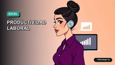 Ilustración vectorial plana de estilo premium para blog, mostrando una mujer profesional de teletrabajo con una laptop, sobre un fondo degradado suave. Concepto de productividad y eficiencia en Excel.