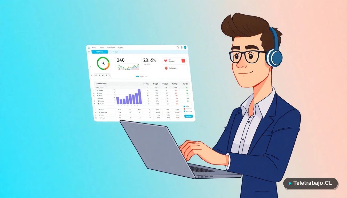 Profesional chileno optimizando su productividad con Excel en un entorno de trabajo moderno.