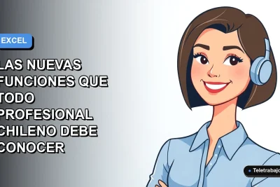 Ilustración vectorial plana de una mujer profesional chilena con blusa azul y corte bob, sonriendo, sobre un fondo degradado azul y blanco. Representa el dominio de las nuevas funciones de Excel 2026.