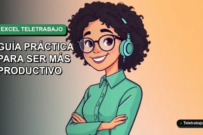 Ilustración plana vectorial de mujer profesional de teletrabajo sonriente, con fondo degradado verde, representando dominio de Excel para mayor productividad.