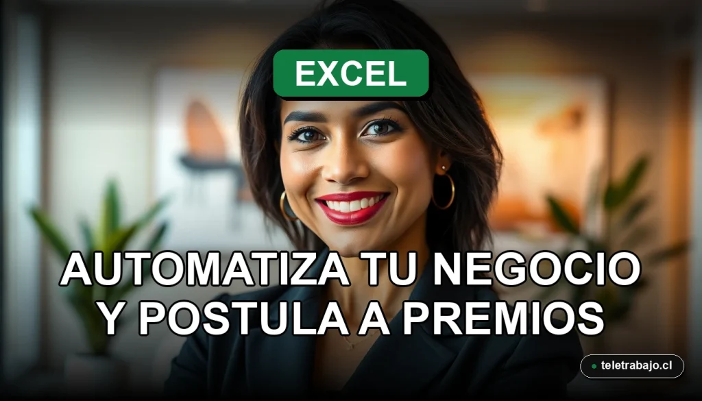 Mujer emprendedora sonriendo con confianza en una oficina moderna, representando el dominio de Excel para negocios.