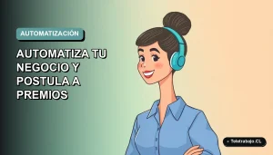 Ilustración plana corporativa de una mujer emprendedora sonriente, con blusa azul y pelo recogido, sobre fondo degradado suave. Concepto de automatización de negocios con Excel.