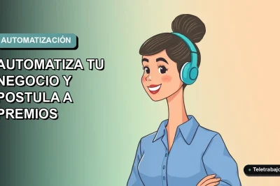 Ilustración plana corporativa de una mujer emprendedora sonriente, con blusa azul y pelo recogido, sobre fondo degradado suave. Concepto de automatización de negocios con Excel.