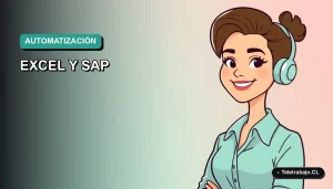 Ilustración vectorial plana de estilo premium que representa a una profesional chilena de tecnología, con un fondo degradado suave, para un artículo sobre el uso de ChatGPT en Excel y SAP.