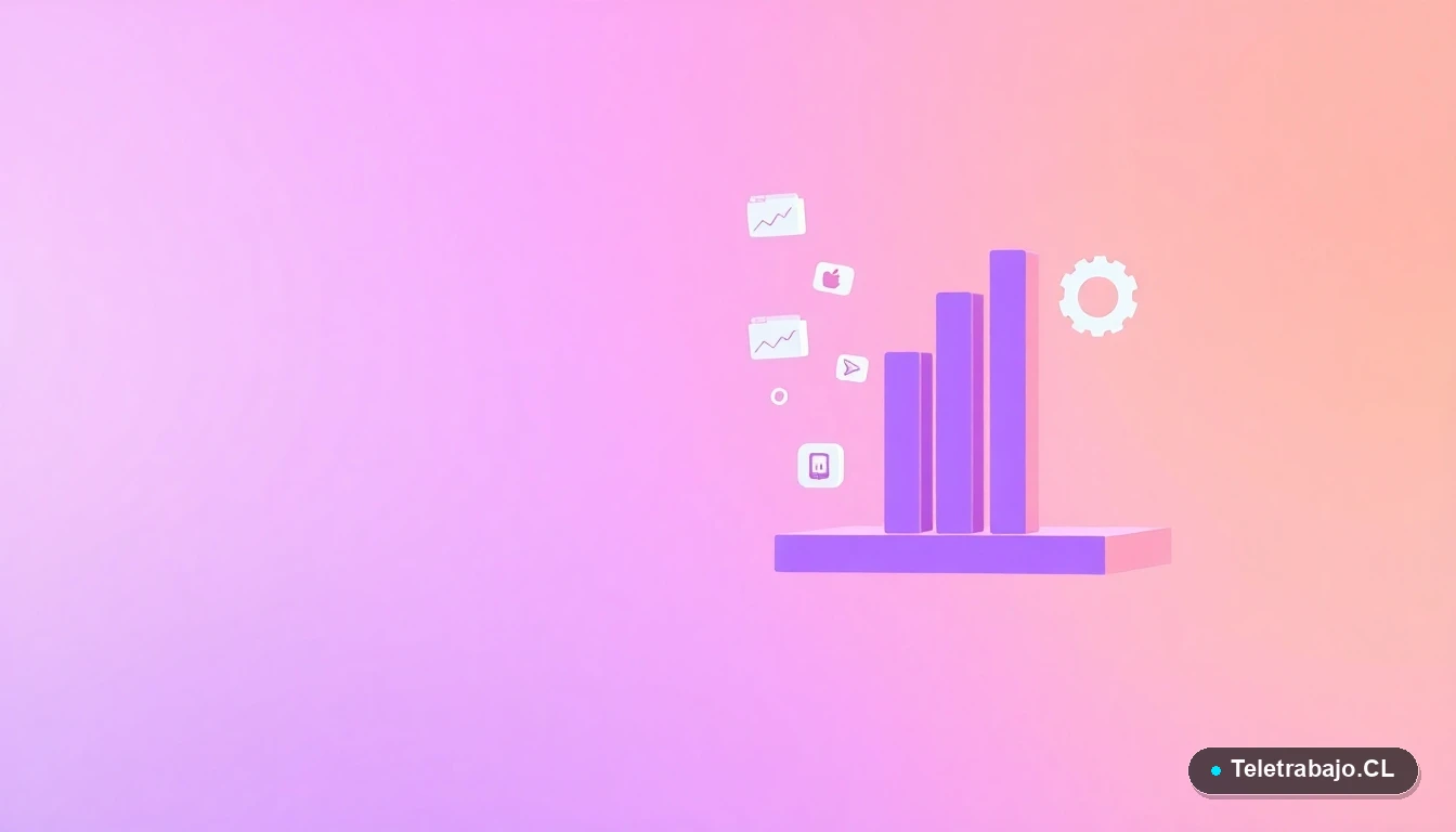 Elementos de interfaz de usuario abstractos y modernos en estilo vectorial: gráficos, engranajes y carpetas flotantes sobre fondo degradado lila, representando el poder de análisis de datos con Excel.