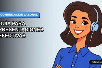 Ilustración plana corporativa de una mujer profesional chilena sonriente, con blusa azul y corte de pelo moderno, sobre fondo degradado azul y gris. Representa comunicación laboral efectiva.