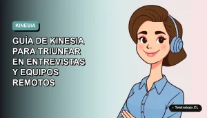 Ilustración plana corporativa de una mujer profesional remota sonriente, con fondo degradado azul verdoso, representando comunicación no verbal en entornos digitales.