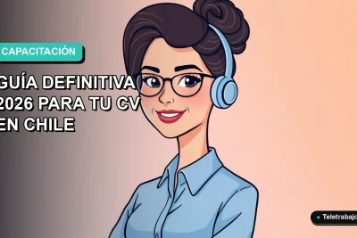 Ilustración vectorial plana de una mujer profesional chilena con blusa azul y pelo recogido, sonriendo. Fondo con gradiente suave de azul a verde menta. Espacio negativo a la izquierda. Representa cursos de contabilidad SENCE para mejorar el CV.