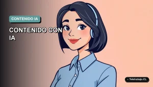 Ilustración vectorial plana moderna de una mujer profesional de tecnología trabajando de forma remota, con un fondo de gradiente suave. Representa la creación de contenido para redes sociales usando inteligencia artificial.