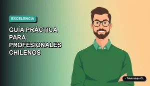 Ilustración plana vectorial de un profesional chileno en teletrabajo dominando la función Buscar Objetivo de Excel en su oficina moderna.