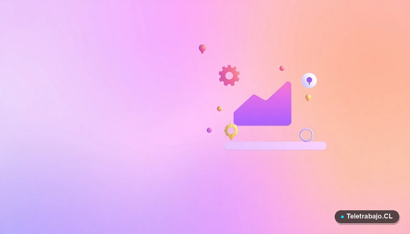 Elementos de interfaz de usuario abstractos y modernos que representan análisis de datos y funciones de Excel, como gráficos y engranajes.