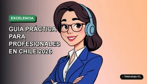 Ilustración vectorial plana de profesional chilena sonriente, con blazer azul, sobre fondo degradado verde suave. Representa dominio de Excel.