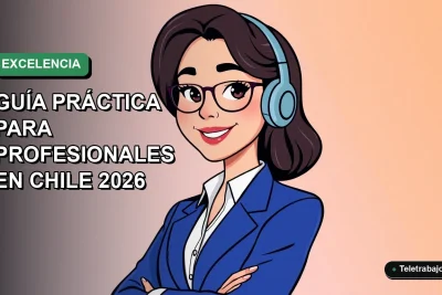Ilustración vectorial plana de profesional chilena sonriente, con blazer azul, sobre fondo degradado verde suave. Representa dominio de Excel.