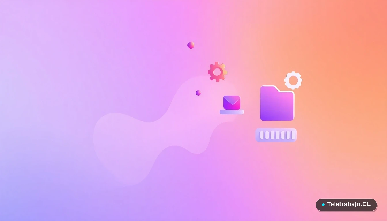 Interfaz de usuario abstracta con iconos flotantes de gráficos, engranaje y carpeta, sobre fondo degradado lila, representando el análisis de datos en Excel.