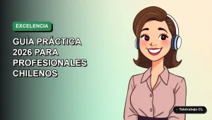 Ilustración plana de mujer profesional chilena sonriendo, fondo degradado azul y verde, concepto de gestión de proyectos con Excel.