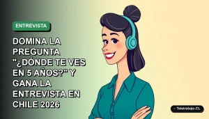 Ilustración plana corporativa de una mujer profesional chilena sonriendo, con fondo degradado verde, para artículo sobre planificación de carrera y entrevistas laborales.