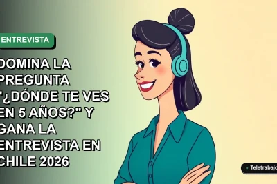 Ilustración plana corporativa de una mujer profesional chilena sonriendo, con fondo degradado verde, para artículo sobre planificación de carrera y entrevistas laborales.