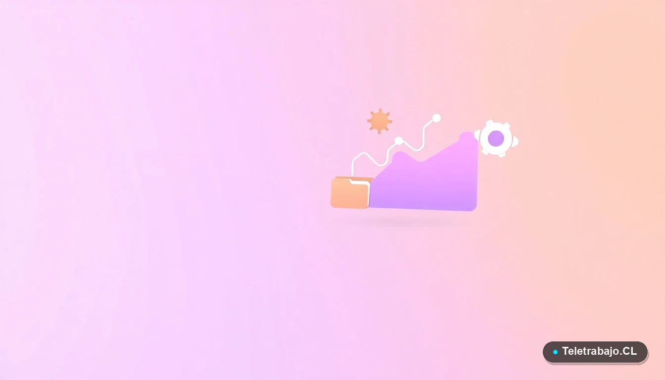 Elementos de interfaz de usuario abstractos y coloridos, como gráficos y engranajes flotantes, representando crecimiento y planificación estratégica.